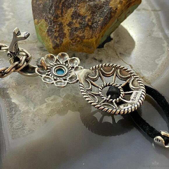 Carolyn Pollack Southwestern Style Sterling Turquoise Flower Shield Pendant - Picture 7 of 10